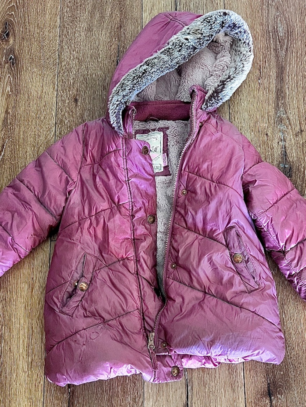 Dusty Pink Faux Fur Hooded Puffer Coat